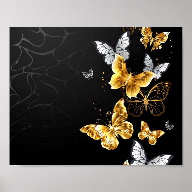 Gold and white butterflies poster (Front)