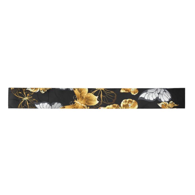 Gold and white butterflies satin ribbon (Front)