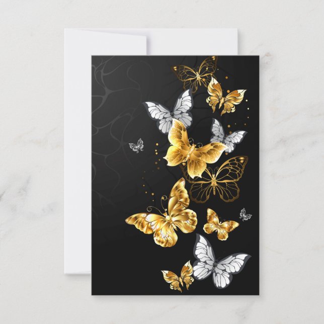 Gold and white butterflies save the date (Front)