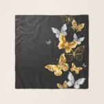 Gold and white butterflies scarf<br><div class="desc">Gold,  jewellery and white butterflies on black background. Golden butterfly.</div>