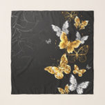 Gold and white butterflies scarf<br><div class="desc">Gold,  jewellery and white butterflies on black background. Golden butterfly.</div>