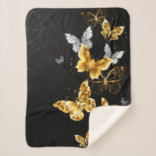Gold and white butterflies sherpa blanket