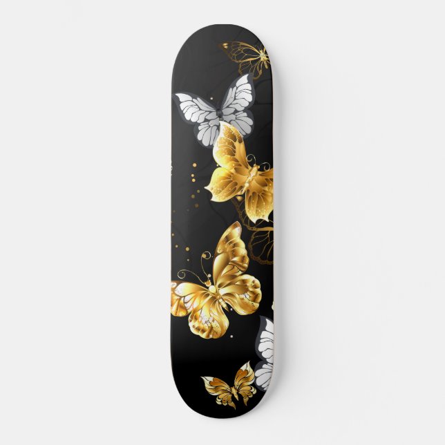 Gold and white butterflies skateboard (Front)
