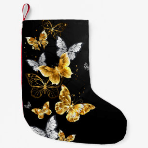 Gold and white butterflies small christmas stocking