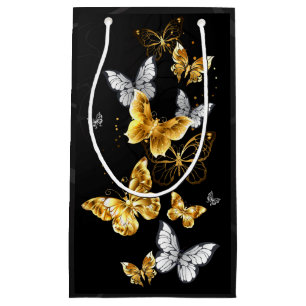 Gold and white butterflies small gift bag