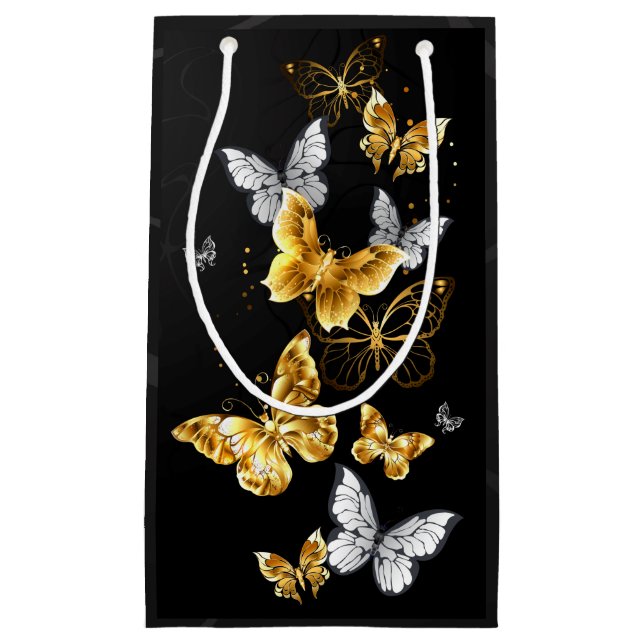Gold and white butterflies small gift bag (Front)