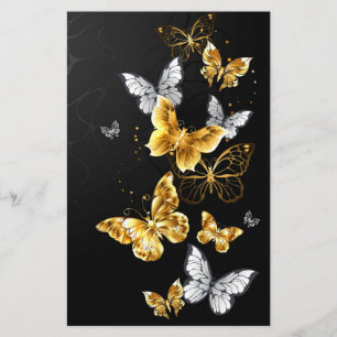 Gold and white butterflies stationery