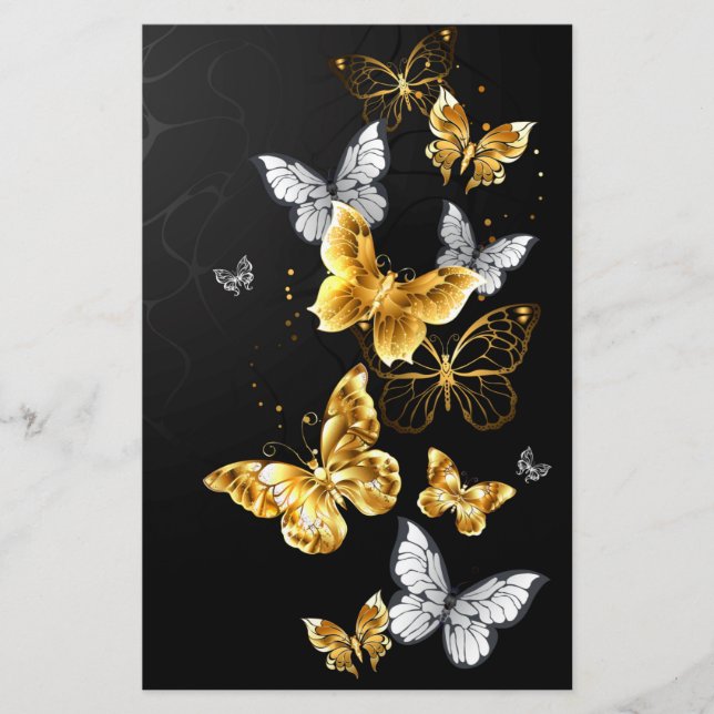 Gold and white butterflies stationery (Front)