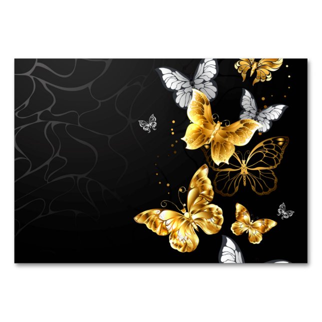 Gold and white butterflies table number (Front)