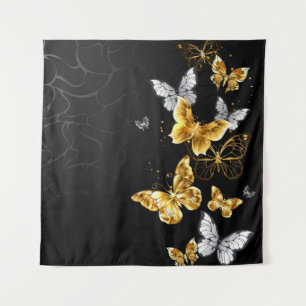 Gold and white butterflies tapestry