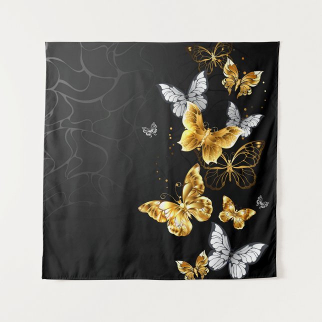 Gold and white butterflies tapestry (Front)