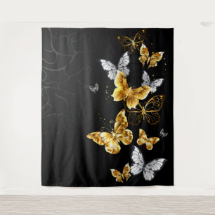 Gold and white butterflies tapestry