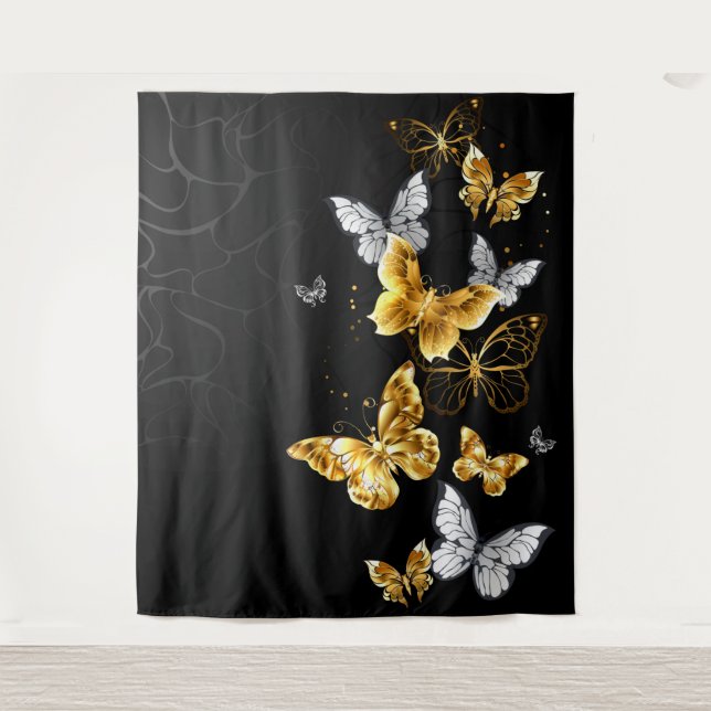 Gold and white butterflies tapestry (Front)