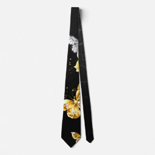 Gold and white butterflies tie