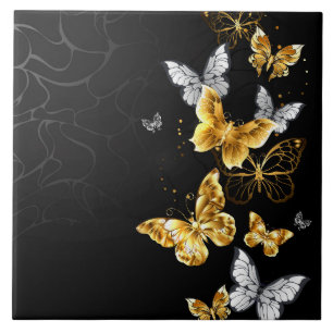 Gold and white butterflies tile