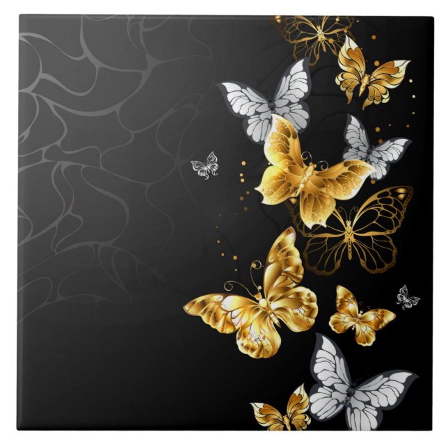 Gold and white butterflies tile (Front)