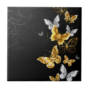 Gold and white butterflies tile