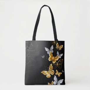 Gold and white butterflies tote bag