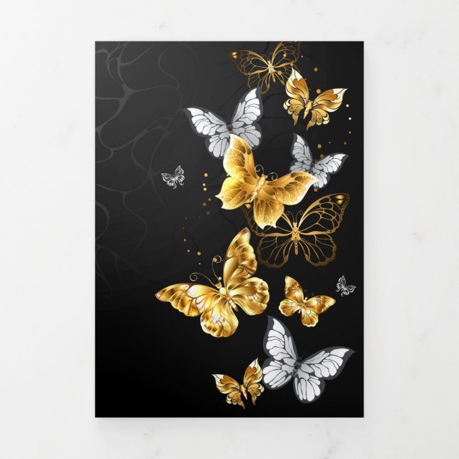 Gold and white butterflies Tri-Fold announcement (Cover)