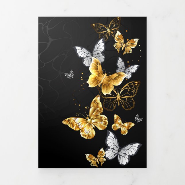 Gold and white butterflies Tri-Fold card (Cover)