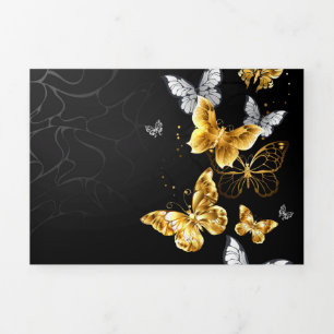 Gold and white butterflies Tri-Fold card