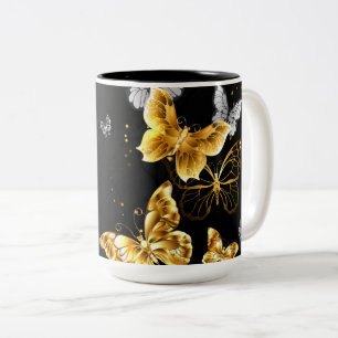 Gold and white butterflies Two-Tone coffee mug