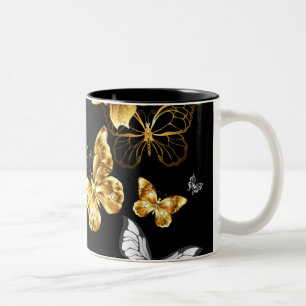 Gold and white butterflies Two-Tone coffee mug