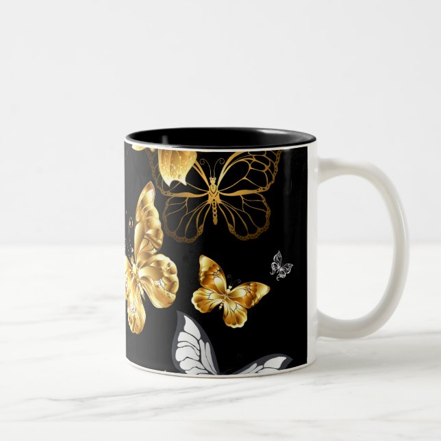 Gold and white butterflies Two-Tone coffee mug (Right)