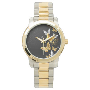 Gold and white butterflies watch