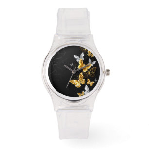 Gold and white butterflies watch