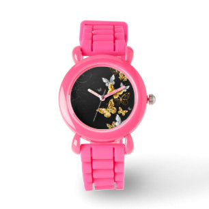 Gold and white butterflies watch