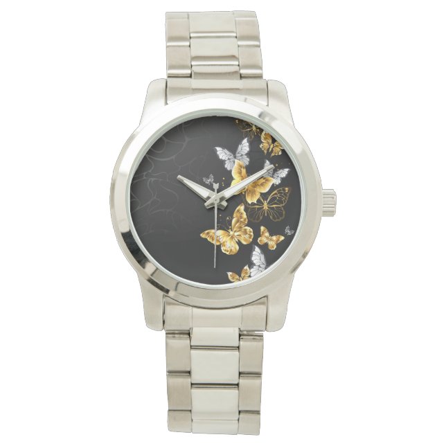 Gold and white butterflies watch (Front)