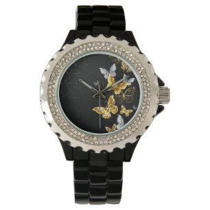 Gold and white butterflies watch