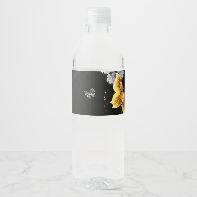 Gold and white butterflies water bottle label (Front)