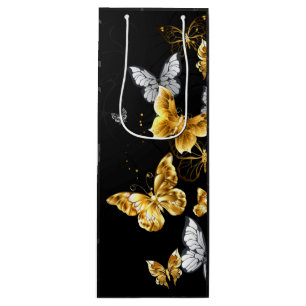 Gold and white butterflies wine gift bag