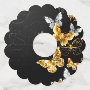 Gold and white butterflies wine glass tag