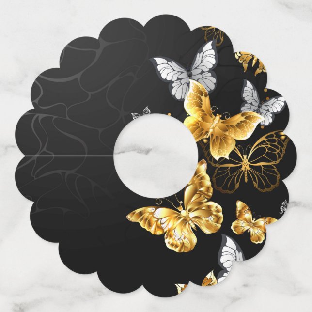 Gold and white butterflies wine glass tag (Back)