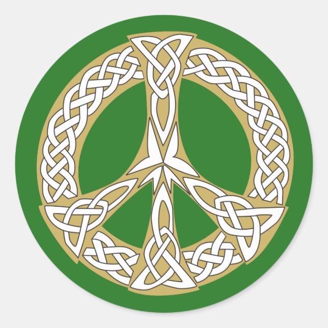 Gold and White Celtic Peace Sign   Classic Round Sticker (Front)