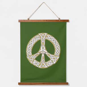 Gold and White Celtic Peace Sign Hanging Tapestry