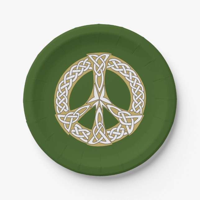 Gold and White Celtic Peace Sign  Paper Plate (Front)