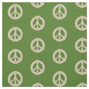 Gold and White Celtic Peace Sign Pattern Fabric
