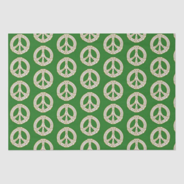 Gold and White Celtic Peace Sign Pattern  Tissue Paper (Front)