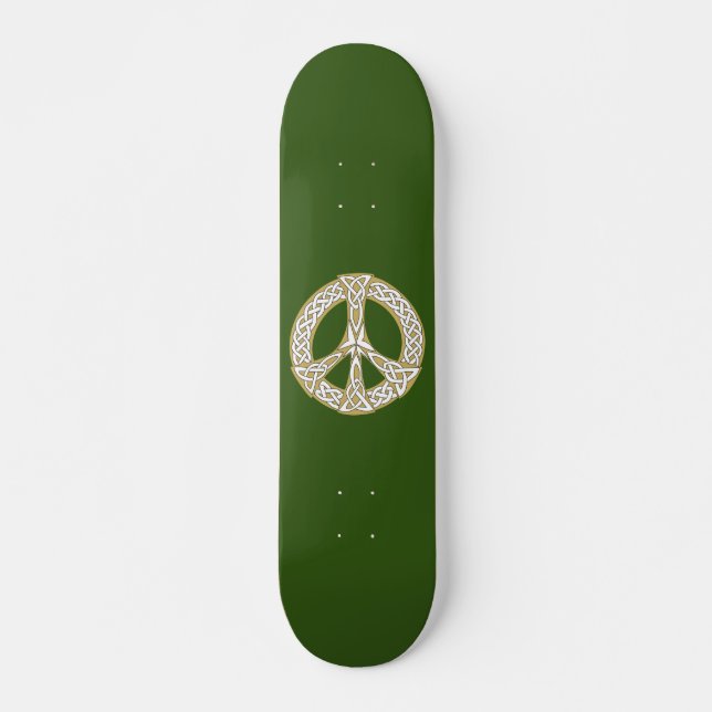Gold and White Celtic Peace Sign  Skateboard (Front)