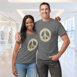 Gold and White Celtic Peace Sign T-Shirt