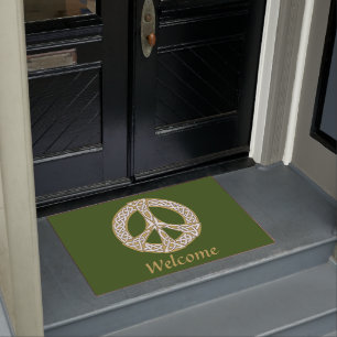 Gold and White Celtic Peace Sign  Welcome Doormat