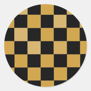 Gold and White Chequered Classic Round Sticker