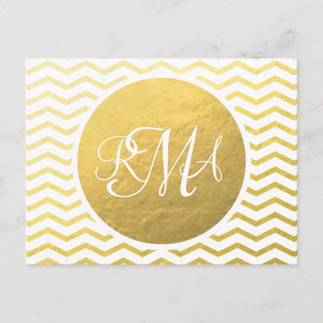 Gold and White Chevron Monogrammed Personalised Postcard (Front)