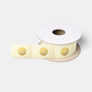 Gold and White Chevron Monogrammed Personalised Satin Ribbon