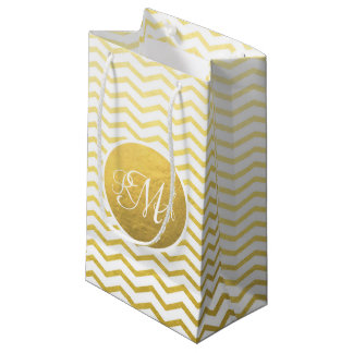 Gold and White Chevron Monogrammed Personalised Small Gift Bag