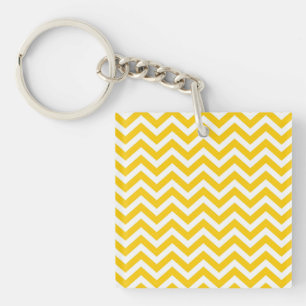 Gold and White Chevron Pattern Key Ring